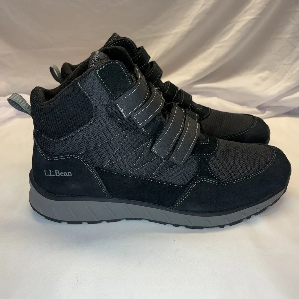 LL Bean Men's Snow Sneakers TEK 2.5 Waterproof Black Suede Hook & Loop Mid 13 M